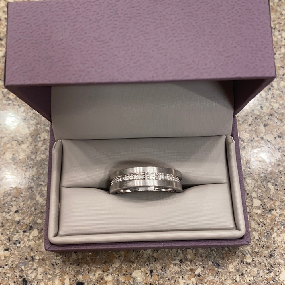 NEW MENS 14K WHITE GOLD DIAMOND MORSE CODE A.JAFFE SIZE 12 WEDDING BAND